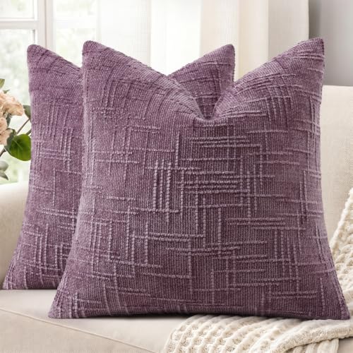 Textured Chenille Throw Pillow Covers 20x20 Set of 2 Purple (Lilac Purple / 20" x 20" (Pack of 2))