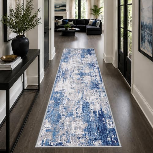 Washable Runner 2'x6' Abstract Area Rug for Hallway Blue Gray (Blue/Gray / 2' x 6' (Runner))
