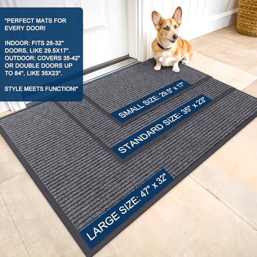 2 Pack Front Door Mats 47x23 (Grey / 47" x 23")