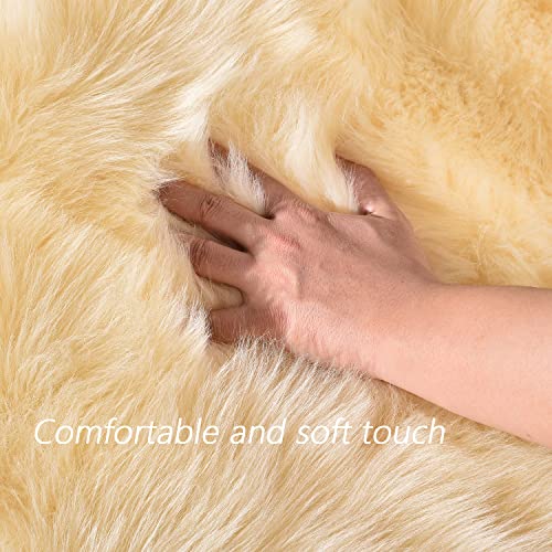 Yellow Fur Rugs Small 2x3 Area Faux Sheepskin Rug Throw for Sofa Cushion Chair Fluffy Rug Carpet for Bedroom Dorm Room Home Décor Rectangle (2' x 3' (Rectangular) / Light Yellow)