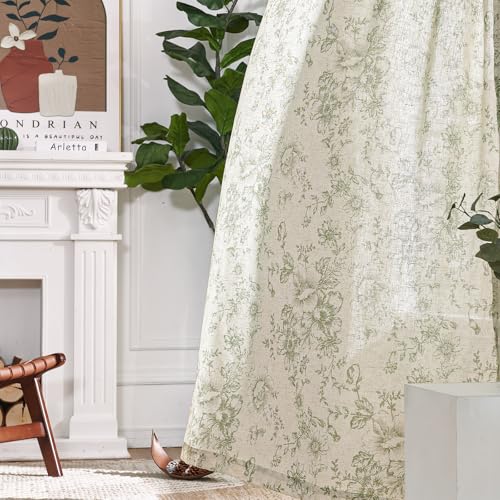 Vintage Floral Linen Curtains 96 Long for Living Room 2 Panels (Green / 50"W x 96"L (Pack of 2))