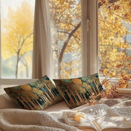 Rustic William Morris Inspired Forest Green Pillow Covers 12x20 Set of 2 (Forest-orange 04 / 20" x 12" (Pack of 1))