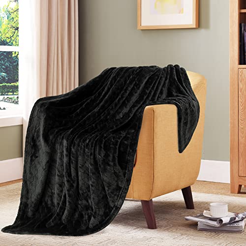 Fleece Blanket Fuzzy Plush Throw Blanket 50" x 60" (Black / Throw-50" x 60")