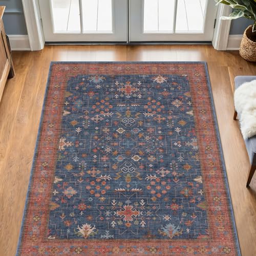 Washable Kitchen Rugs (3' x 4' (Rectangular) / Blue / Terracotta)