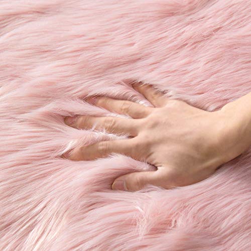 Fluffy Area Rug 2x3 ft Faux Fur Sheepskin Rug for Bedroom Pink (2' x 3' (Sheepskin) / Pink)