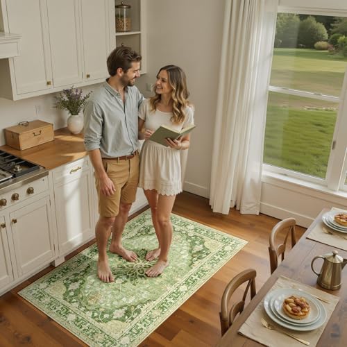 Washable Area Rug (Green/Yellow / 3' x 5' (Rectangular))