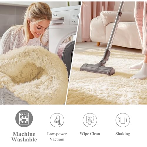 Cream Round Rugs for Bedroom (5 Ft Round / Cream)