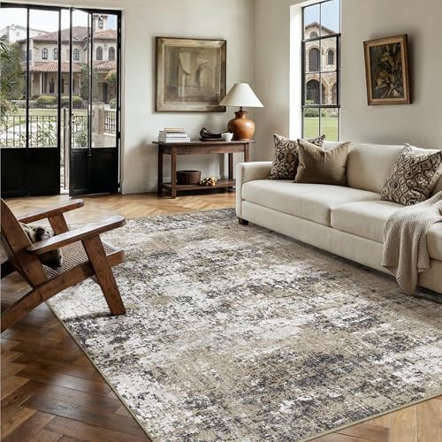 Brown Area Rug 6x9 Modern Abstract (Abstract Brown / 6' x 9' (Rectangular))