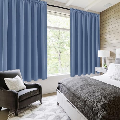 Wide Blackout Curtains for Bedroom 70 x 63 Inch Long Dusty Blue (Dusty Blue / 70"W x 63"L (Pack of 2))