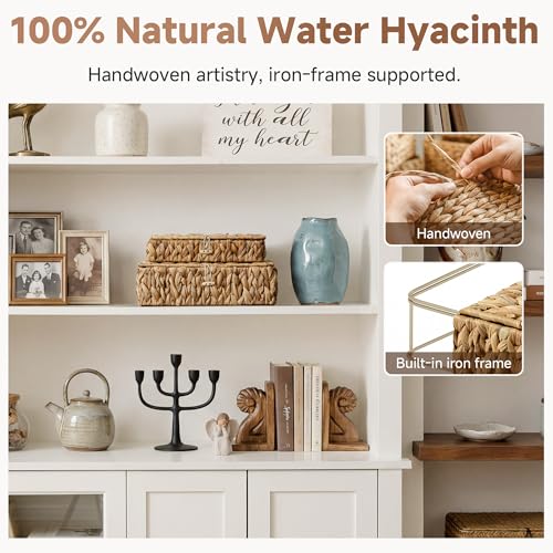 Wicker Basket with Lids (Natural(Water Hyacinth) / 12¾"L x 11¼"W x 4¼"H + 11"L x 9¼"W x 2½"H)