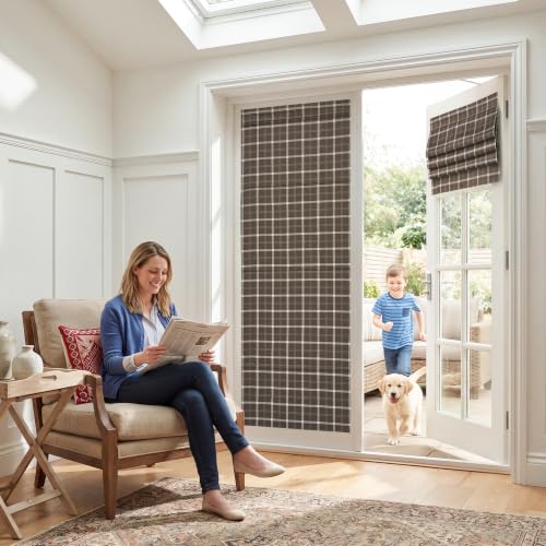 100% Blackout Brown Plaid Magnetic Roman Shade (26"W x 72"L (Pack of 1) / Plaid | Brown & White)