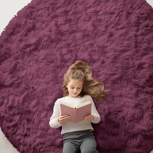Burgundy Round Rugs for Bedroom (7 Ft Round / Burgundy)