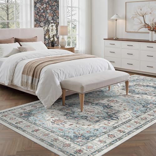 4x8 Wide Hallway Runner Rug Washable for Living Room (Blue / 4' x 8' (Runner))