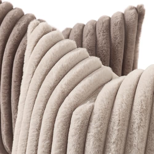 Fall Faux Fur Throw Pillow Covers 20x20 Set of 2 Tan (Tan / 20" x 20" (Pack of 2))
