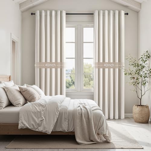 Living Room Curtains 102 Inches Long for Large Window Cream Ivory Birch Linen Texture 100% Blackout Curtains for Bedroom Noise Reduction Curtains Farmhouse Style 2 Panels (Birch / 40"W x 102"L (Pack of 2))
