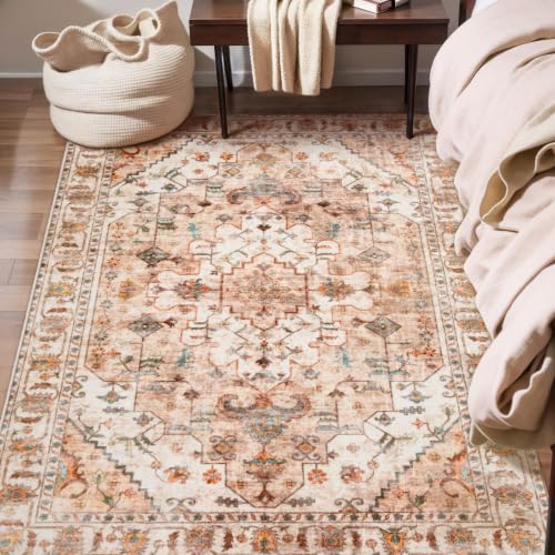 3x5 Washable Non Slip Boho Area Rug for Bedroom (Vintage Peach/Cream / 3' x 5' (Rectangular))