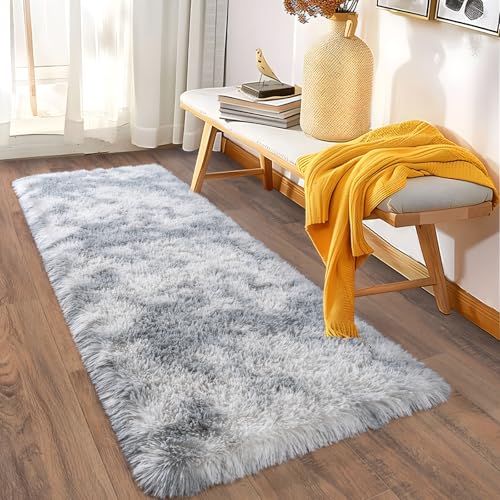 Ultra Soft Runner Rugs with Upgraded Non (2' x 6' (1 pc) / Tie-dye Light Grey)