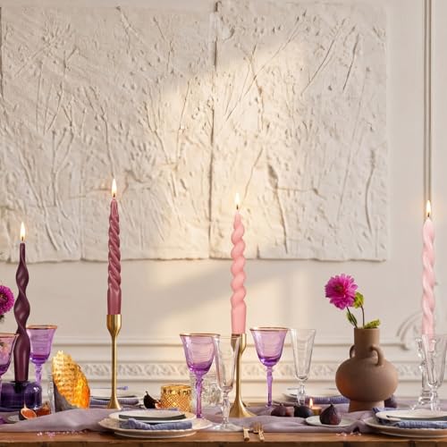 4 Pcs Twisted Taper Candles (Pure / 7.87 Inch / Purple)