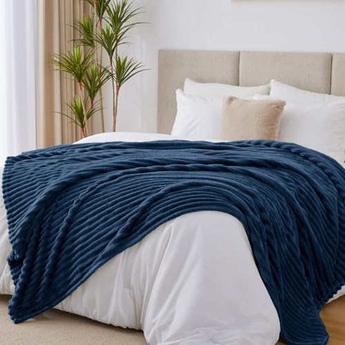 Ribbed Full Size Blanket for Bed (Navy / Full(84"x90"))