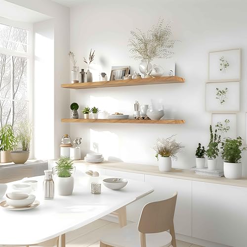 48 Inch Floating Shelves for Wall Rustic Light Wood Wall Shelves for Bedroom Set of 4 (48 inch / Rustic Light)