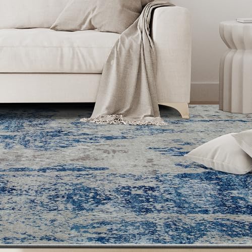 5x7 Area Rugs for Living Room Washable Bedroom Dining Room Blue Grey White (Blue Grey/White / 5' x 7' (Rectangular))