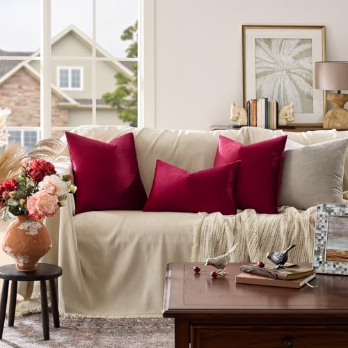 Burgundy Velvet Pillow Covers 12x20 Decorative Pillows Pack of 2 (Burgundy / 20" x 12" (Pack of 2))