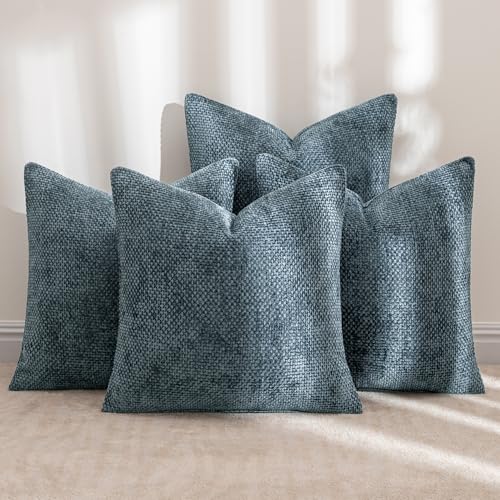 Soft Decorative Chenille Pillow Covers Navy Blue 18x18 Pack of 4 (18" x 18" (Pack of 4) / Navy Blue)