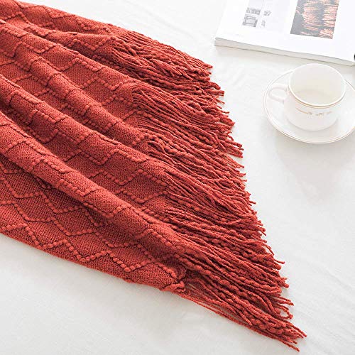 Rust Throw Blanket 50x90 Inch Boho Knitted Soft Throw Sofa Blanket (Rust / 50"x90")