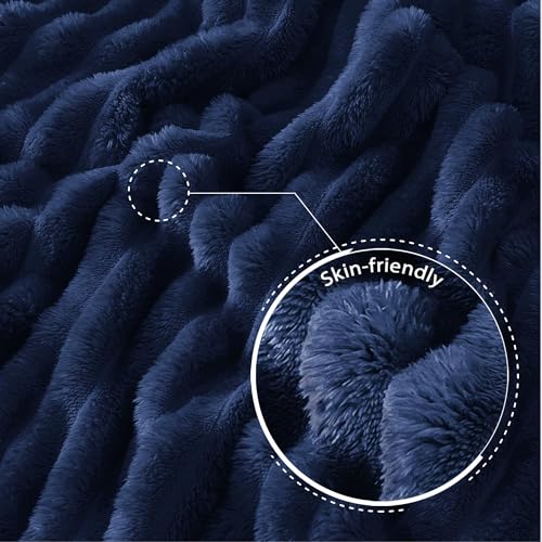 Striped Twin Size Fleece Blanket for Bed (Navy Blue / Twin ( 60x80 IN ))
