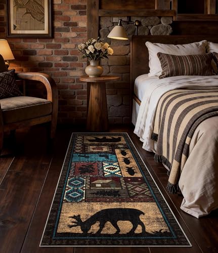 Washable Rustic Cabin Runner Rug 2x6 Hallway (Brown / 2'x6' (Runner))