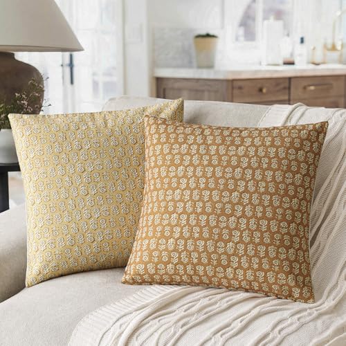 Decorative Floral Print Throw Pillow Covers 20×20 Golden Orange (20" x 20" (Pack of 2) / Golden Orange)