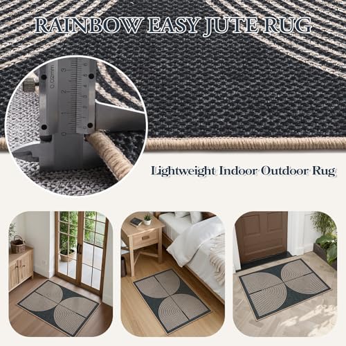 Enfys Rainbow Outdoor Mats for Front Door (2' x 3' (Rectangular) / Dark Grey/Charcoal Black)