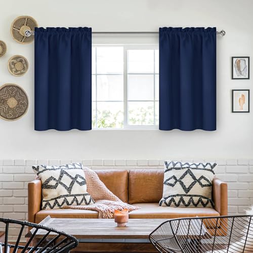 Short Blackout Curtains 42 x 36 Inch for Kitchen RV Bunk Navy Blue (Navy Blue / 42"W x 36"L (Pack of 2))
