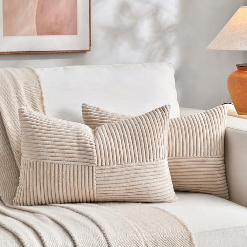 2 Packs Tan Long Lumbar Decorative Throw Pillow Covers 16x24 Inch for Couch Bed Sofa (Tan / 24" x 16" (Pack of 2))