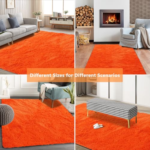 Orange Shag Area Rugs for Bedroom Living Room