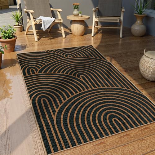 Modern Rainbow Easy Jute Front Porch Rug (3' x 5' (Rectangular) / Black/Multi-rainbow-1)