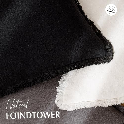 Decorative Linen Fringe Throw Pillow Covers 26×26 Inch (26" x 26" (Pack of 2) / Black)