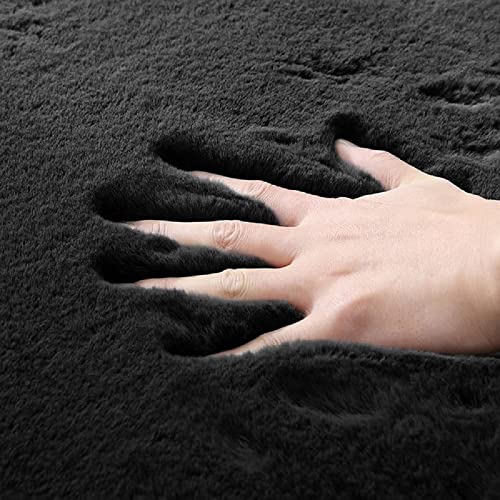 Black Fluffy Rug for Bedroom Shag Rug Washable Carpet Faux Rabbit Fur Rugs for Living Room Hallway Teen Room Décor Nursery Rugs Runner 2x6 (2' x 6' (Rectangular) / Black)