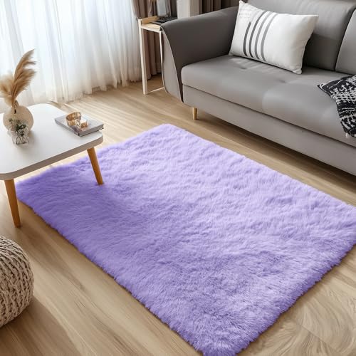 3x5 Machine Washable Small Bedside Rug (3x5 Ft / Light Purple)