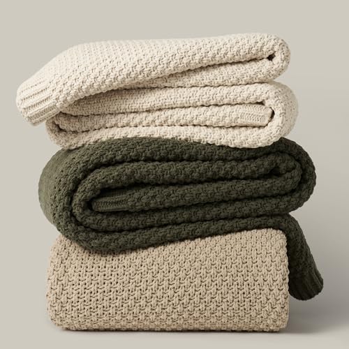 HOME Chunky Chenille Knit Throw Blanket (Beige / 90" X 90")