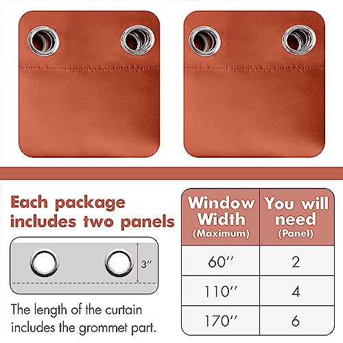 Fall Decor Burnt Orange Blackout Curtains for Bedroom 96 Inch Long (Burnt Orange / 52"W x 96"L (Pack of 2))