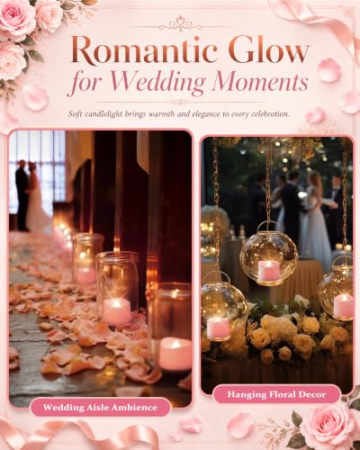 12 Pack Pink Remote Flameless Battery Tea Light Candles (Clean White Glow, Pink Body)