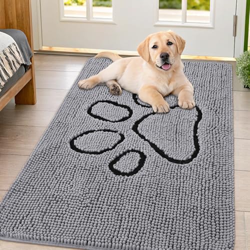 Dog Door Mat for Muddy Paws (44"X32" / Grey and Black)
