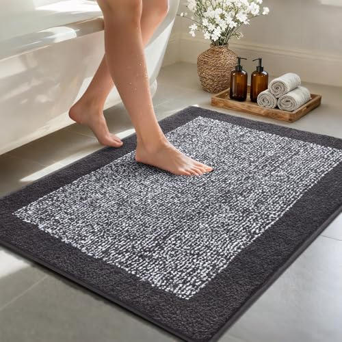 48x32 Bathroom Rugs Non Slip Washable (Dark Grey / 2'8" x 4' (Rectangular))