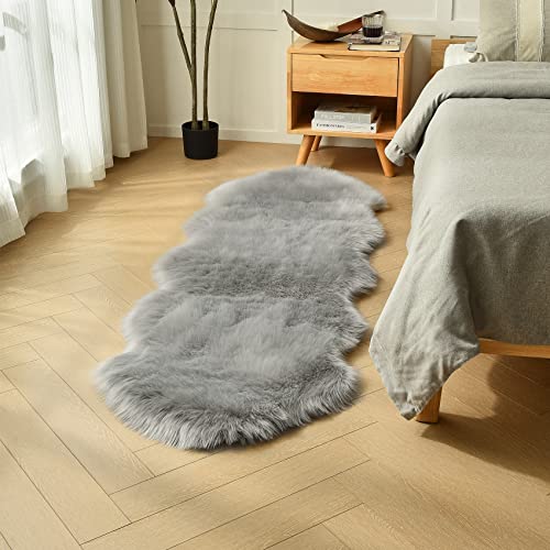 Grey Faux Sheepskin Runner Rugs 2x6 ft (Grey / 2' x 6' (Runner))