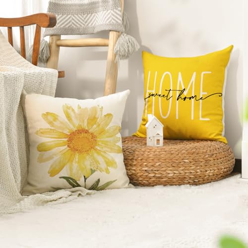 Home Sweet Home Spring Summer Flowers Yellow Throw Pillow Covers (Yellow / 20" x 20" (Pack of 4))