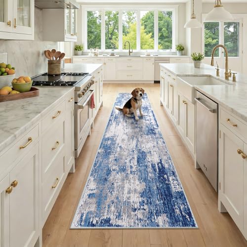 Washable Runner 2'x9' Abstract Area Rug for Hallway Blue Gray (Blue/Gray / 2' x 9' (Runner))