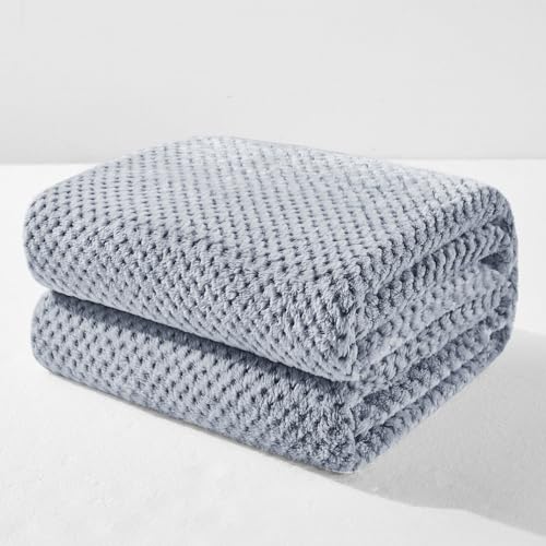 Soft Waffle Fleece Bed Blanket Queen Size (Heather Navy / 90x90 in)