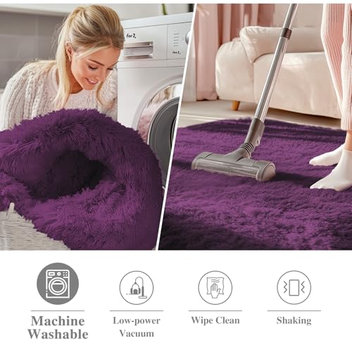 Dark Purple Round Rugs for Bedroom (4 Ft Round / Dark Purple)