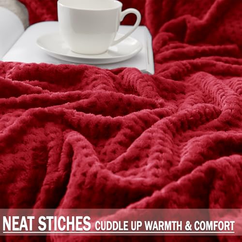 Soft Waffle Fleece Bed Blanket Queen Size (Deep Red / 90x90 in)